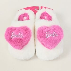 Barbie Slippers Kids House Shoes Size 2 Size 3 Girl's Pink Heart Fuzzy Soft